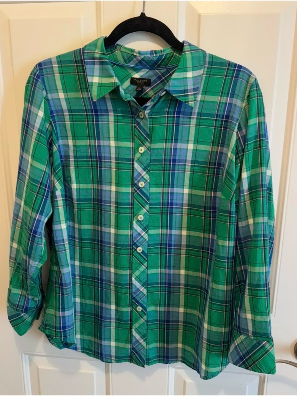 Talbots Green and Blue Plaid Button-Down Shirt-1X